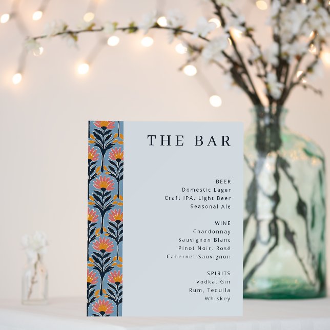 Elegant Navy Floral Bar Menu Foam Board (In Situ (Wedding))