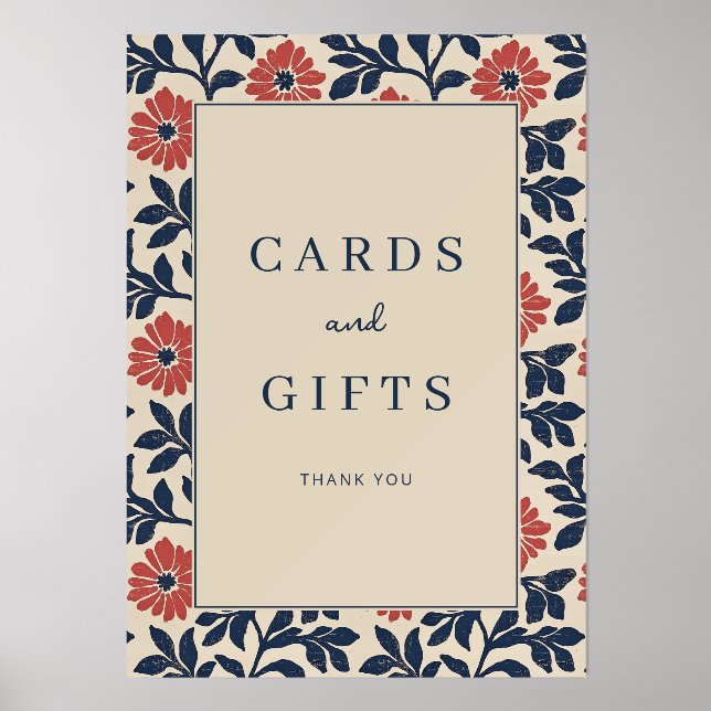Elegant Navy Floral Border Holder (Front)
