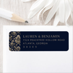 Elegant Navy Floral Border Label