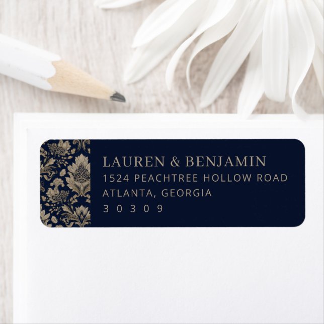 Elegant Navy Floral Border Label (Insitu)