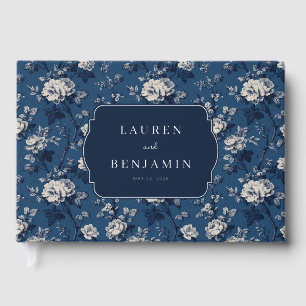 Elegant Navy Floral Foil Guest Book