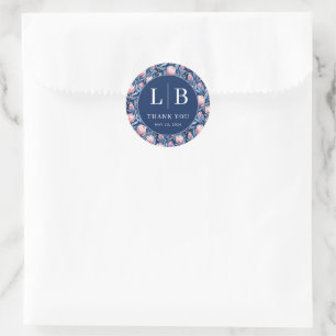 Elegant Navy Floral Gratitude Classic Round Sticker
