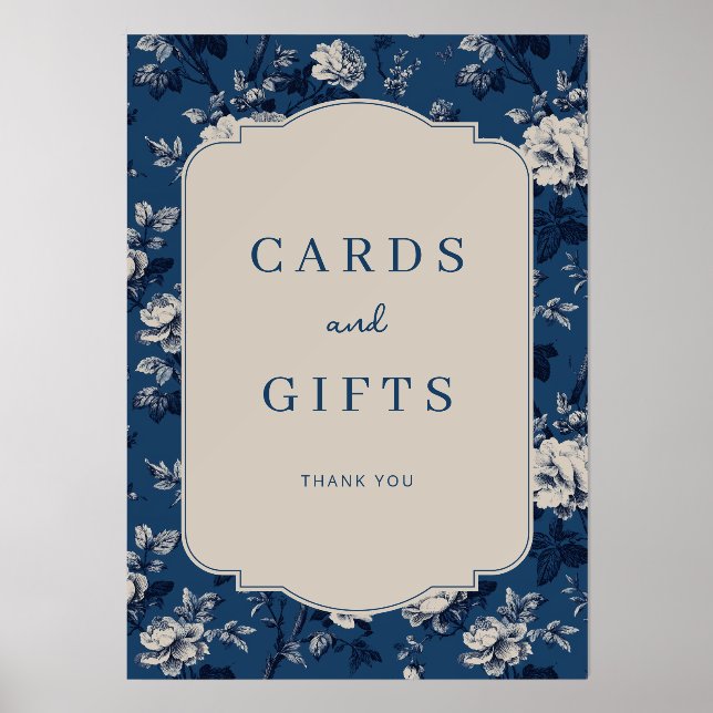 Elegant Navy Floral Gratitude Holder (Front)