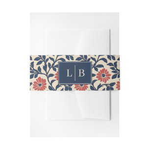 Elegant Navy Floral Initials Invitation Belly Band