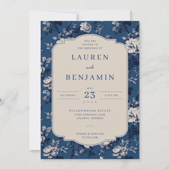 Elegant Navy Floral Invitation (Front)