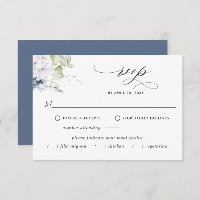 Elegant Navy Floral, Meal Options Wedding RSVP (Front/Back)