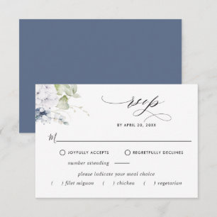 Elegant Navy Floral, Meal Options Wedding RSVP Card