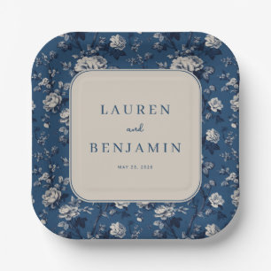 Elegant Navy Floral Paper Plates
