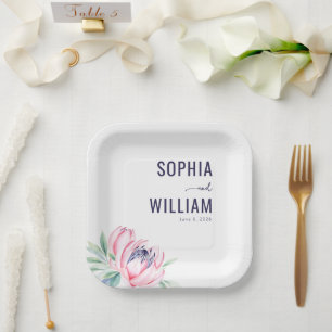 Elegant Navy Floral Paper Plates