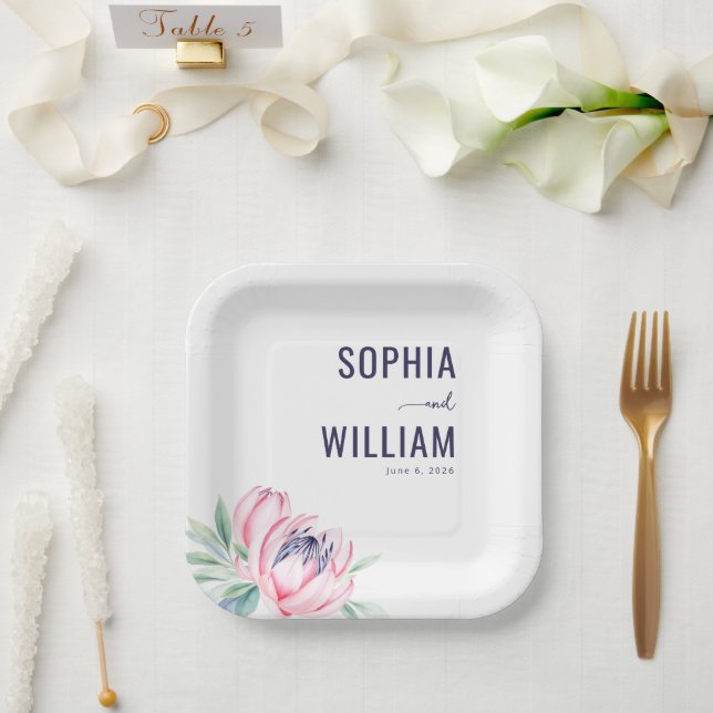 Elegant Navy Floral Paper Plates (Wedding)
