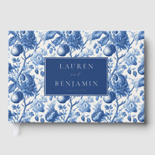 Elegant Navy Floral Porcelain Foil Guest Book