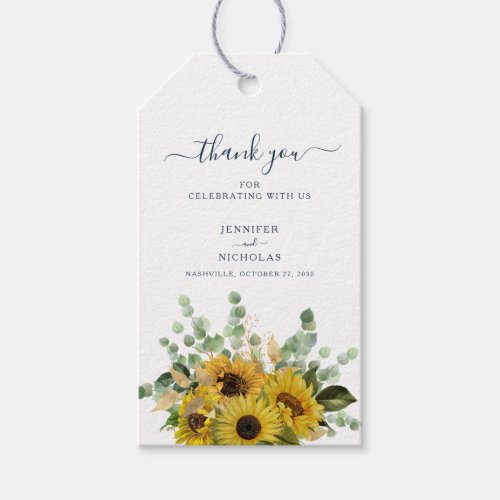 Elegant Navy Floral Sunflowers Wedding  Gift Tags