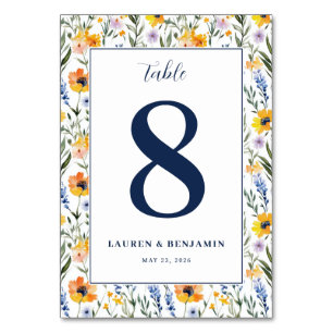 Elegant Navy Floral Table Number