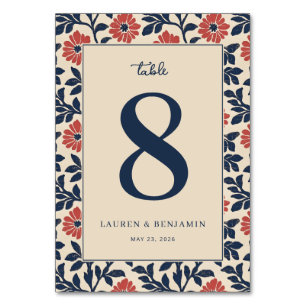 Elegant Navy Floral Table Number