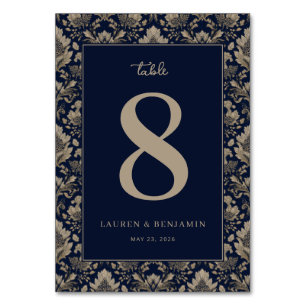 Elegant Navy Floral Table Number