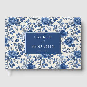 Elegant Navy Floral Vintage Foil Guest Book