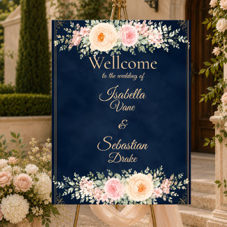 Elegant Navy Floral Wedding Foam Board
