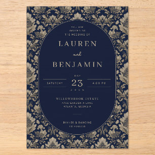 Elegant Navy Floral Wedding Invitation