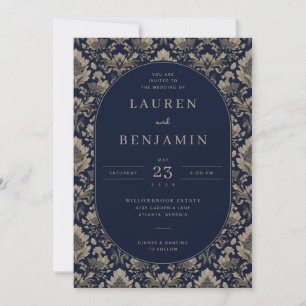 Elegant Navy Floral Wedding Invitation