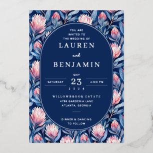 Elegant Navy Floral Wedding Invitation Foil Invitation