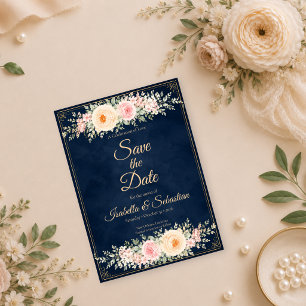 Elegant Navy Floral Wedding Save The Date