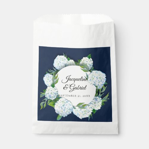 Elegant Navy Floral White Hydrangea Rustic Wedding Favor Bag