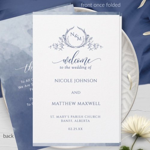 Elegant Navy Folded Wedding Ceremony Program