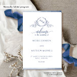 Elegant Navy Folded Wedding Ceremony Program<br><div class="desc">Welcome your guest with this exquisite navy blue watercolor wedding ceremony program, featuring delicate hand drawn botanical monogram with couples names and beautiful top and bottom navy blue watercolor stripes on the front and in the inside. Back with gorgeous watercolor wash in a beautiful blend of navy and blue hues...</div>