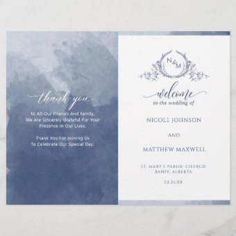 Elegant Navy Folded Wedding Ceremony Program | Zazzle