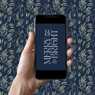 Elegant navy foliage modern minimal typography holiday card