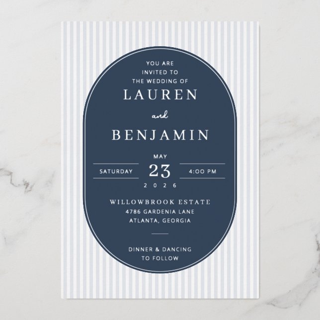 Elegant Navy Formal Invitation Foil Invitation (Front)