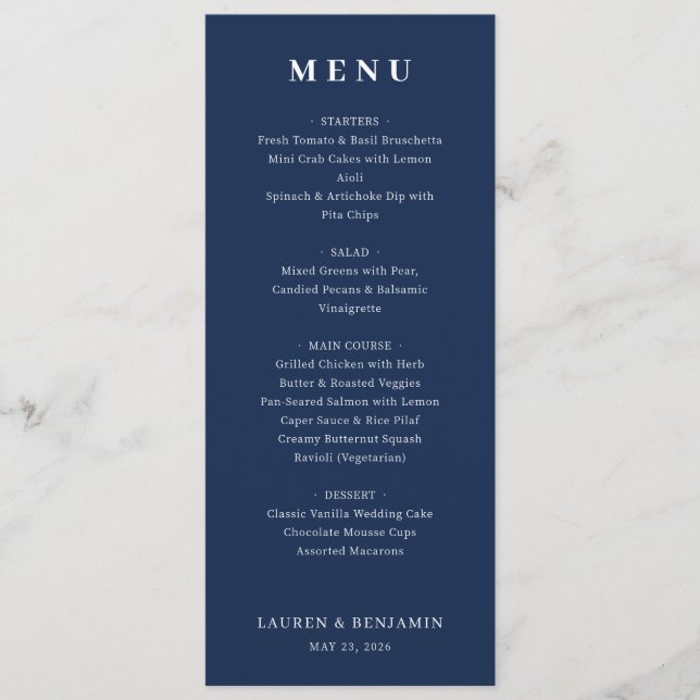 Elegant Navy Formal Menu (Front)