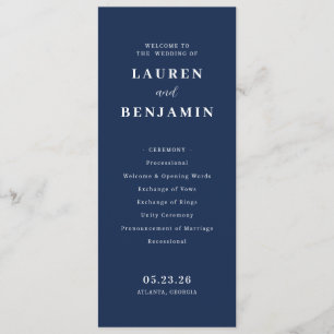 Elegant Navy Formal Wedding Ceremony Program