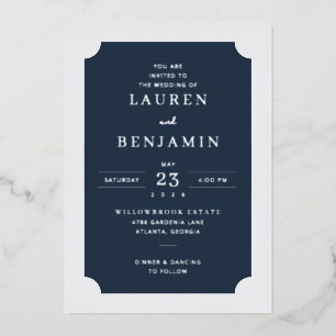 Elegant Navy Formal Wedding Foil Invitation