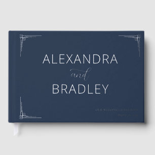 Elegant Navy Geometric Foil Guest Book