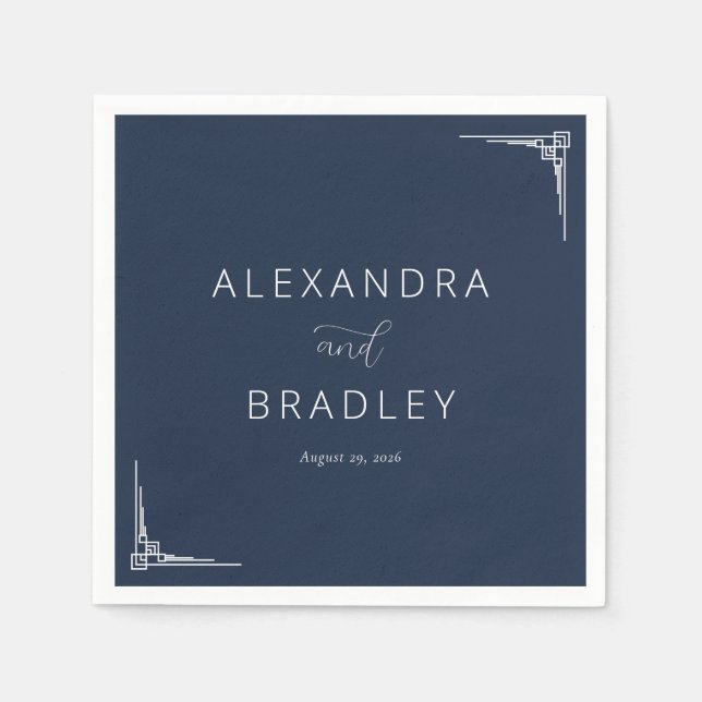 Elegant Navy Geometric Napkins (Front)