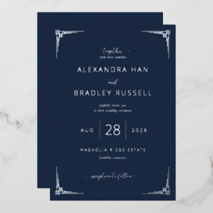 Elegant Navy Geometric Wedding Invitation Foil Invitation