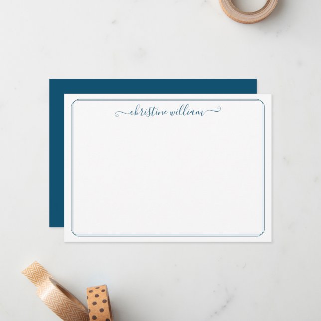Elegant Navy Girly Modern Classic Stylish Script  Note Card (Front/Back In Situ)