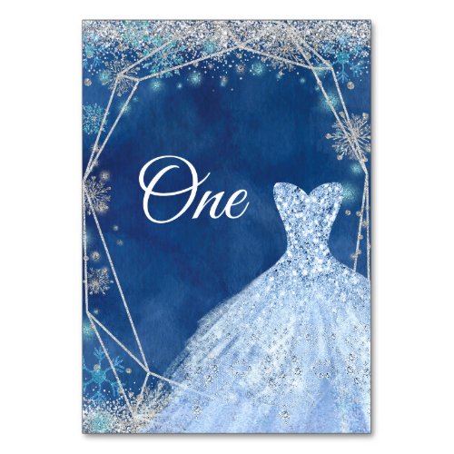 Elegant Navy Glitter Christmas Snowflake Xv Anos Table Number