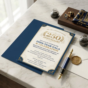 Elegant Navy & Gold 250th Anniversary Gala Invitation
