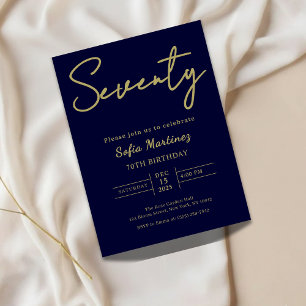 Elegant Navy & Gold 70th Birthday Invitation