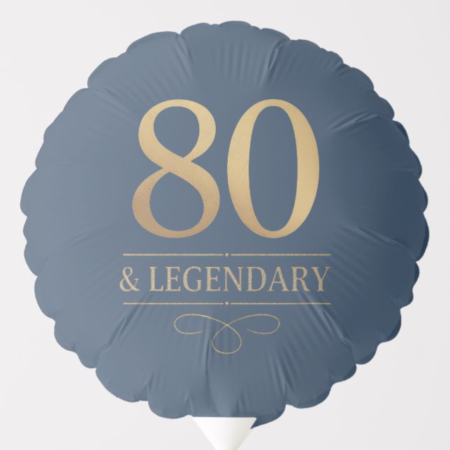 Elegant Navy & Gold 80th & Legendary Birthday Balloon (Front)