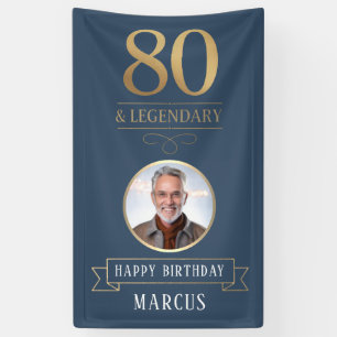 Elegant Navy & Gold 80th & Legendary Birthday Banner