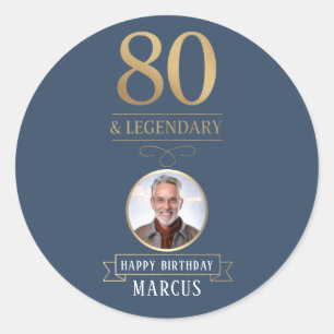 Elegant Navy & Gold 80th & Legendary Birthday Classic Round Sticker