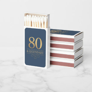 Elegant Navy & Gold 80th & Legendary Birthday Matchboxes