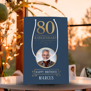 Elegant Navy & Gold 80th & Legendary Birthday Medium Gift Bag