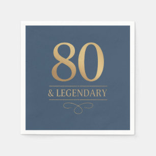 Elegant Navy & Gold 80th & Legendary Birthday Napkins