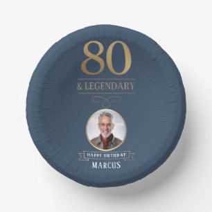 Elegant Navy & Gold 80th & Legendary Birthday Paper Bowls