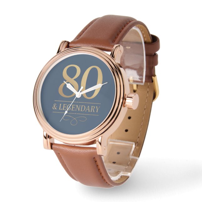 Elegant Navy & Gold 80th & Legendary Birthday Watch (Angle)