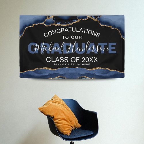 Elegant Navy  Gold Abstract Graduation Banner